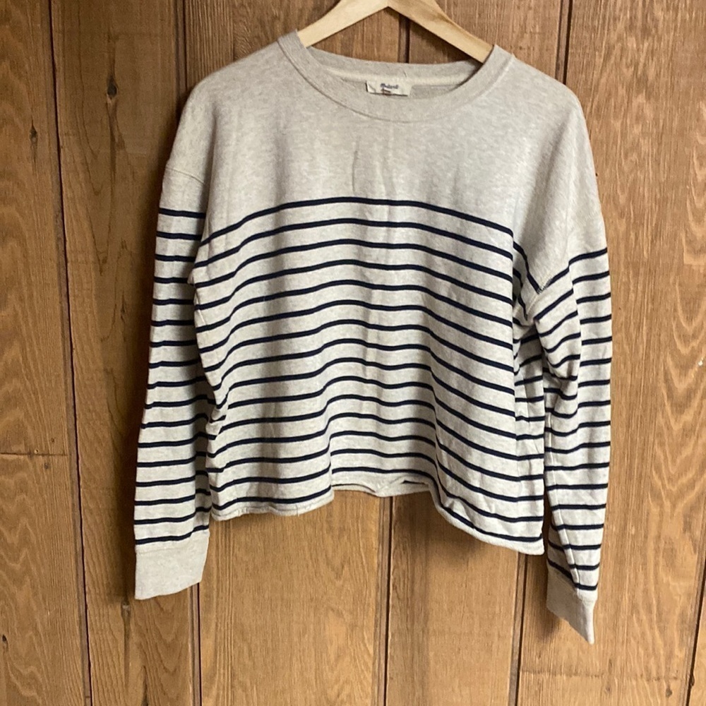 Madewell cropped striped rolled hem top women size L EUC